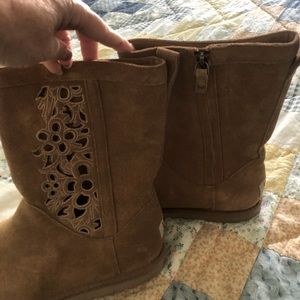 Uggs low pro floral suede mid calf beige boots